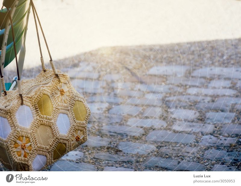 Summertime, golden Feminine Bag Nostalgia Yellow Orange Sunlight Old fashioned Vintage Subdued colour Exterior shot Copy Space right Copy Space top