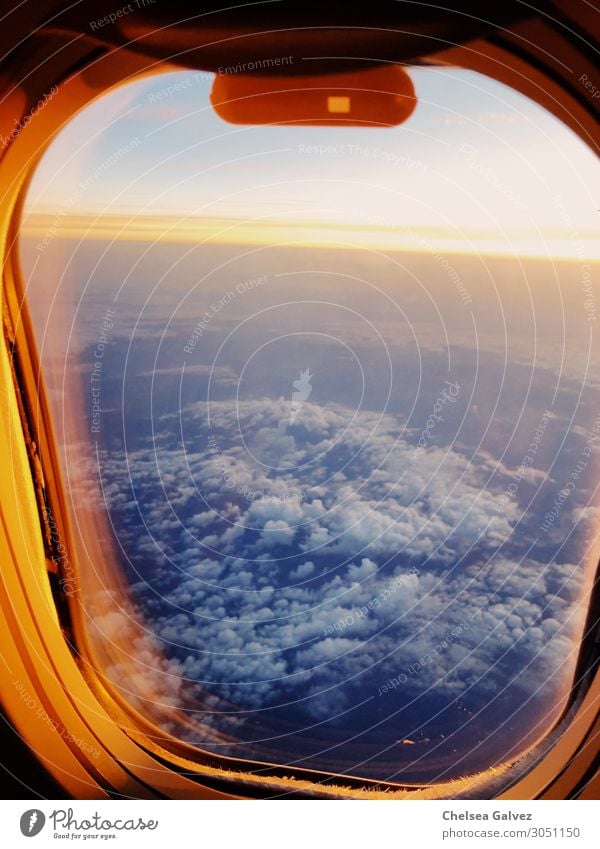 Horizon from up above Sky Clouds Sunrise Sunset View from the airplane Beautiful Blue Orange Adventure Discover Experience Vacation & Travel Freedom Serene Calm
