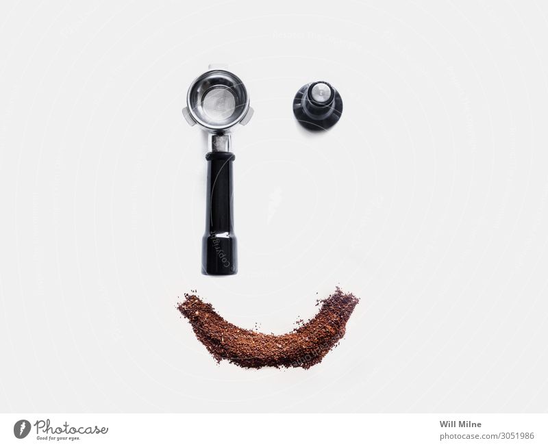 Espresso Tools and Coffee Smiley Face Beans Beverage Caffeine Grind grounds Hot Make Morning Powder Neutral Background Smiling
