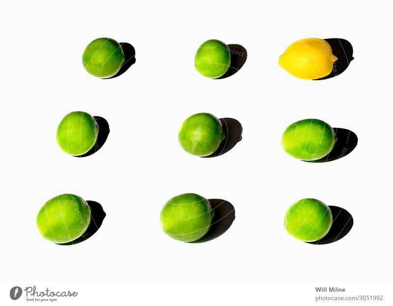 Limes and Lemons in a Grid Food Citrus fruits Fruit Green Yellow Simple Minimal Neutral Background Arranged Summer