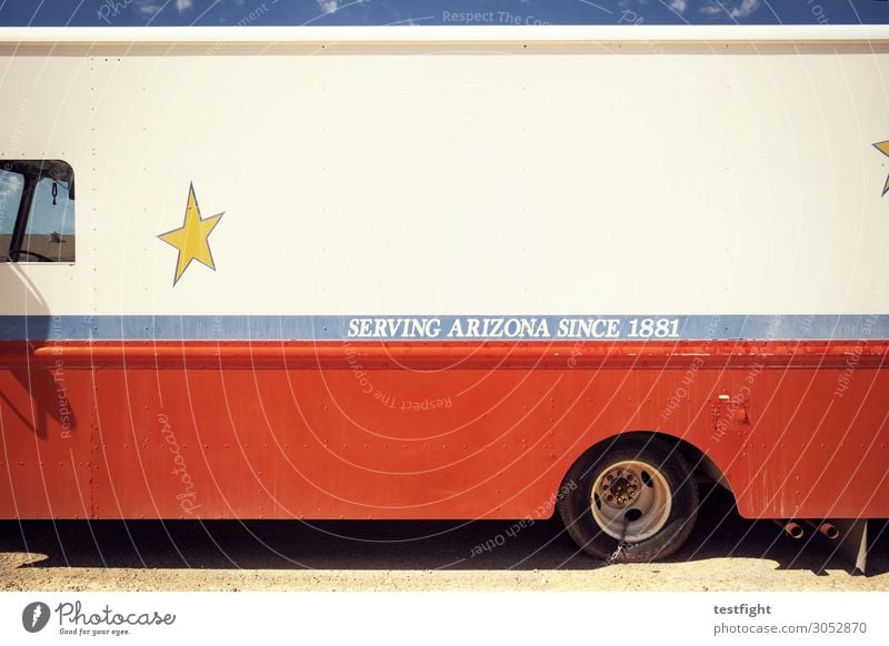 Serving Arizona Means of transport Vehicle Bus Vintage car Old Historic Retro Longing Transience Truck Broken Stars Colour photo Exterior shot Copy Space top