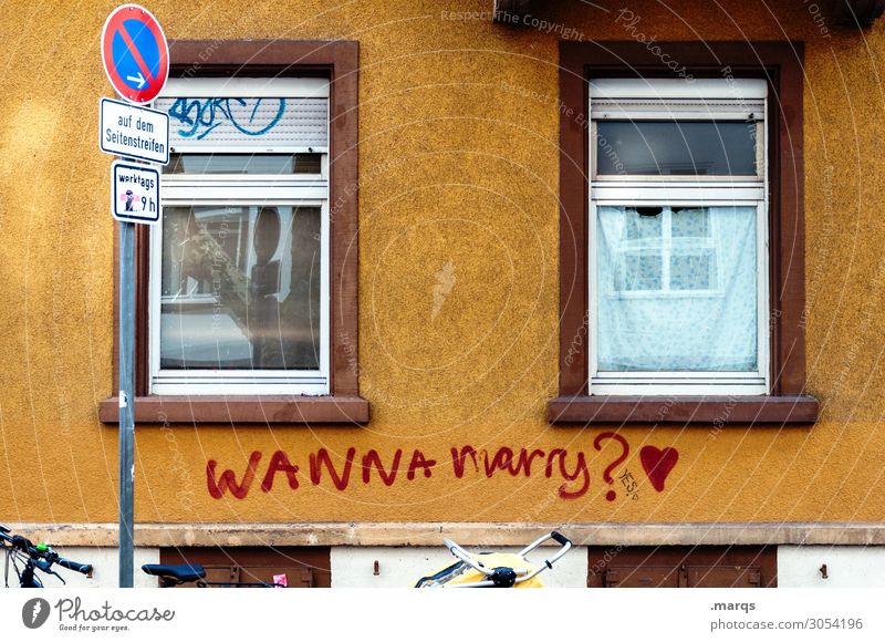 proposition Freiburg im Breisgau Facade Window Characters Graffiti Heart Together Romance Love Wedding Marriage proposal Ask Town Display of affection
