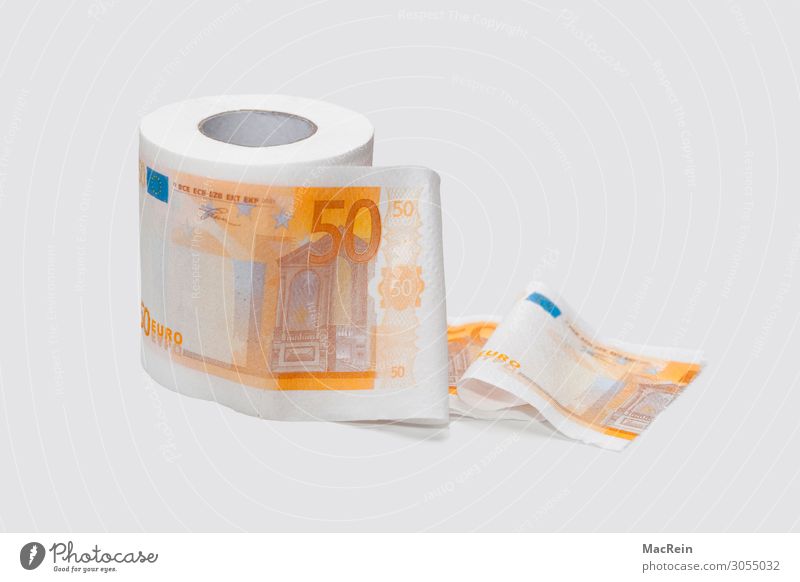 Printed toilet paper Toilet paper Paper sheet Money 50 euros Bank note paper roll Euro bill Fraud Coil Colour photo Interior shot Copy Space right