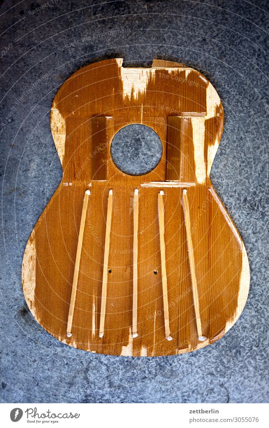 Guitar from inside Blanket Detail Part Luthier Wood Musical instrument Instrument making Clang Keyhole Prop Crossbeam Broken Destruction Deserted Copy Space
