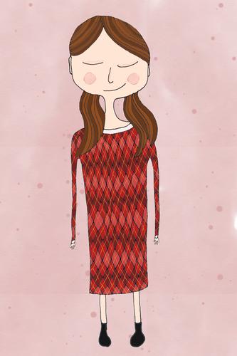 Girl with red dress Young woman Youth (Young adults) 1 Human being Dress Hair and hairstyles Brunette Part Braids Happy Cute Contentment Pattern Red