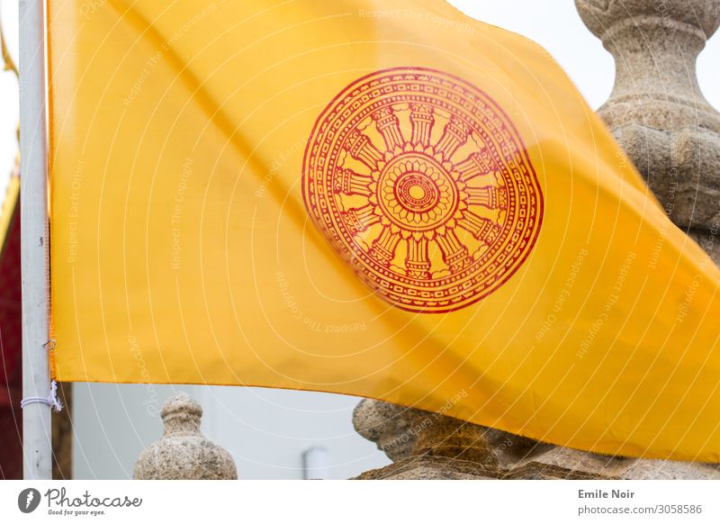 Buddhist Flag Hanoi Vietnam Temple Sign Ornament Yellow Colour photo Exterior shot Day