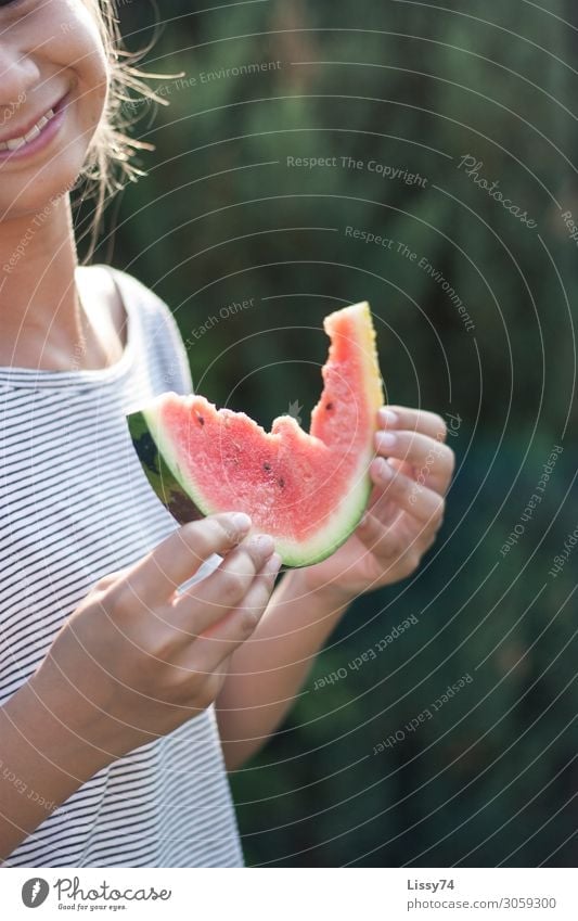 summertime Food Fruit Melon Nutrition Eating Healthy Parenting Child Human being Girl Hand 1 8 - 13 years Infancy To enjoy Smiling Laughter Brash Friendliness