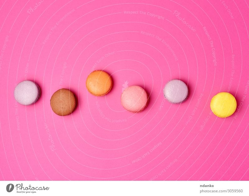 colorful baked macarons almond flour Fruit Cake Dessert Candy Nutrition Eating Fresh Delicious Above Brown Yellow Pink Colour Tradition Almond assorted