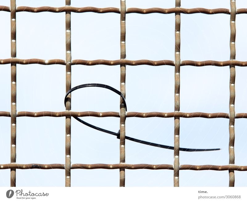 Stories of the fence (XX) Sky Fence Cable strap Metal Line Network Hang Firm Surprise Loneliness Puzzle Irritation Attachment Forget Colour photo Exterior shot