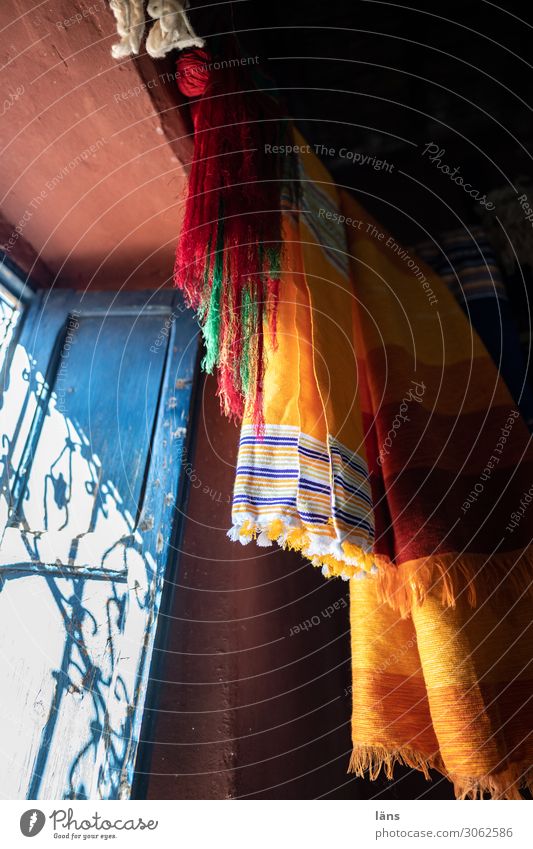 Cloths of the Berbers Vacation & Travel Tourism Morocco Wall (barrier) Wall (building) Window Authentic Multicoloured Uniqueness Rag Colour photo Interior shot