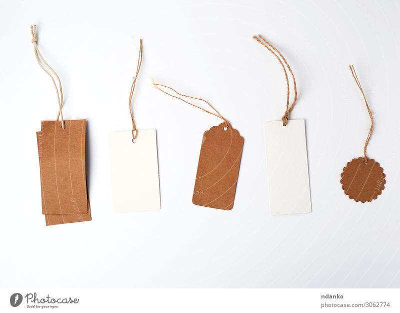 round and rectangular price tags from brown Shopping Craft (trade) Business Rope Paper Packaging String Hang Sell Natural Above Brown White address background