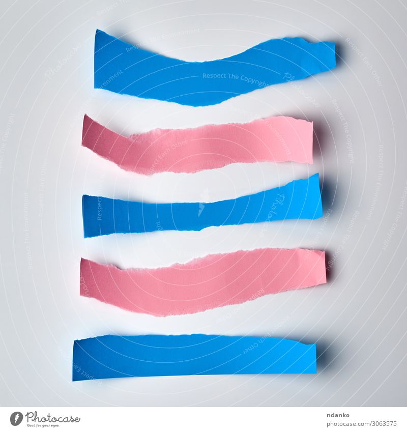 pink and blue torn strips of paper on a white background Design Craft (trade) Band Paper Collection Clean Blue Pink White Colour backdrop Blank Cardboard