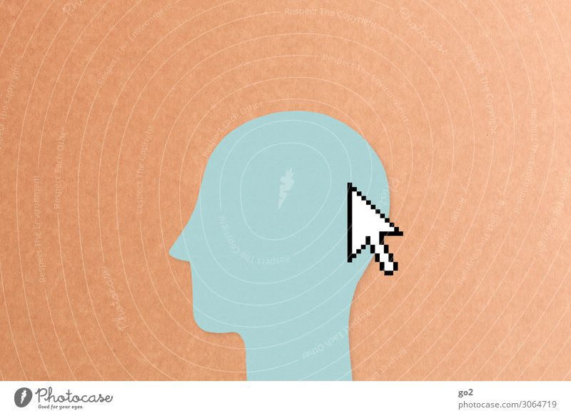Mouse pointer on head Leisure and hobbies Computer games Work and employment Profession Office work Media industry Advertising Industry To talk Human being Head