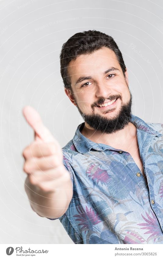 handsome bearded man ok at camera sybol Man Adults Shirt Smiling Happiness Cliche Self-confident hawaiian Expression Arabia middle eastern ethnicity Mid adults