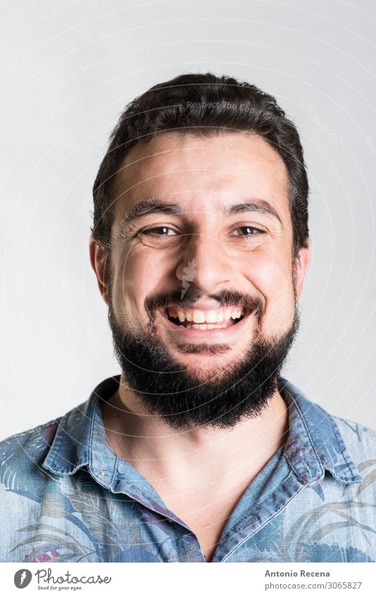 bearded smiling man portrait close up Man Adults Shirt Beard Smiling Emotions hawaiian Expression Arabia middle eastern ethnicity Mid adults 30s 40s attractive