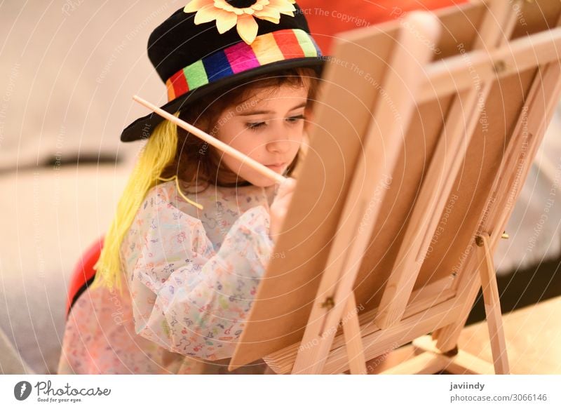 Little girl painting a picture at home Joy Happy Beautiful Playing Sun House (Residential Structure) Table Child Craft (trade) Girl Infancy 1 Human being