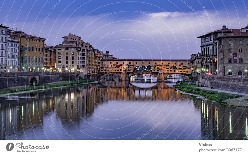 Ponte Vecchio II Florence Arno Bridge Tuscany Night Twilight Italy Medici Villa River