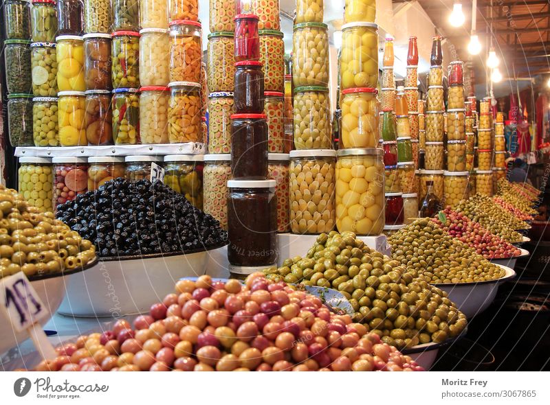 Long way with thousands of olives on a market. Vegetable Dinner Organic produce Vegetarian diet Nature Sell Tradition vegetarian fresh natural Olive cooking
