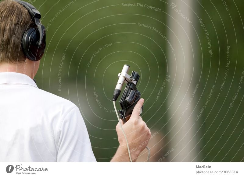 starting shot Human being Masculine Man Adults Body Head Hair and hairstyles Back Hand 1 30 - 45 years Sports Retentive Shoot Handgun Referee Microphone