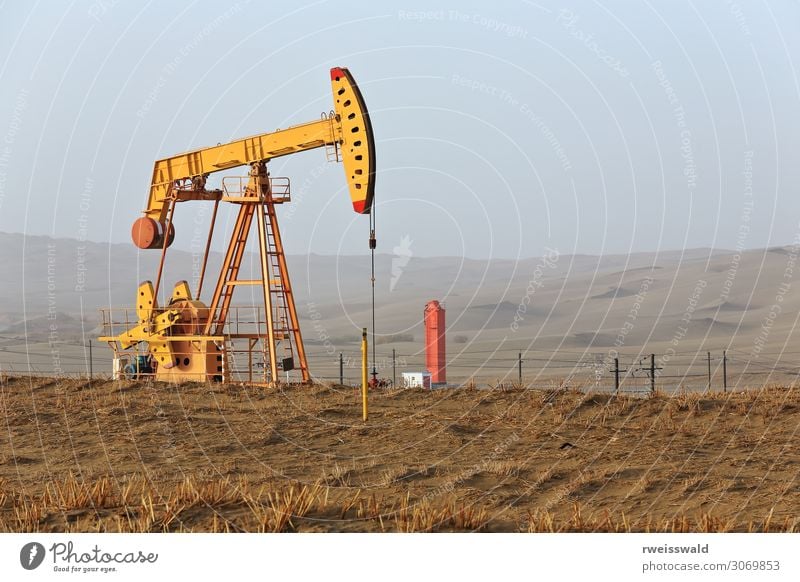 Yellow pumpjack-Tazhong oil field-Taklamakan-Xinjiang-China-0364 Work and employment Workplace Industry Energy industry Machinery Drill Technology Environment