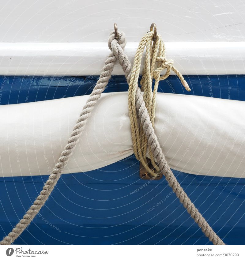 linen duty Navigation Dinghy Near Maritime Rope Rescue Ocean North Sea Blue-white Maritime disaster Museum Netherlands Colour photo Exterior shot Abstract
