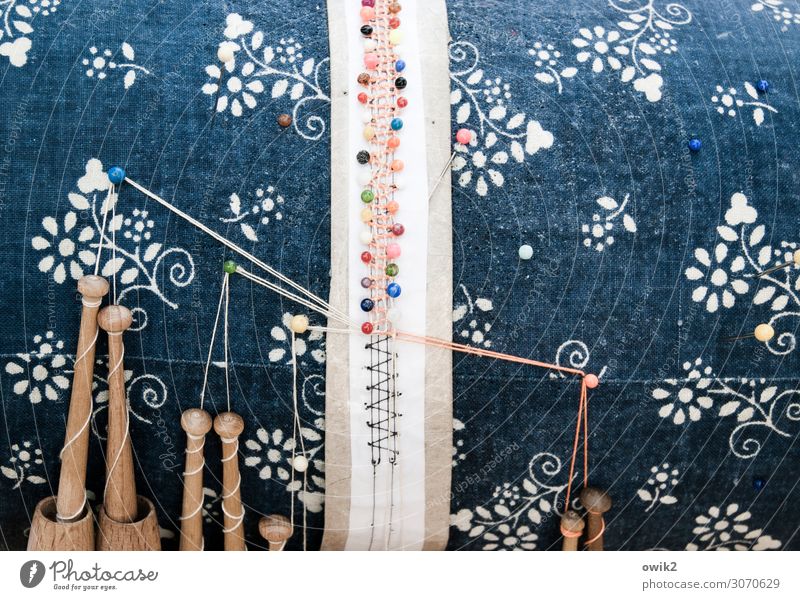 stripping Handcrafts make pillow lace lace pillow Needle Sewing thread Flower Ornament Blue White Conscientiously Caution Serene Patient Self Control Integrity