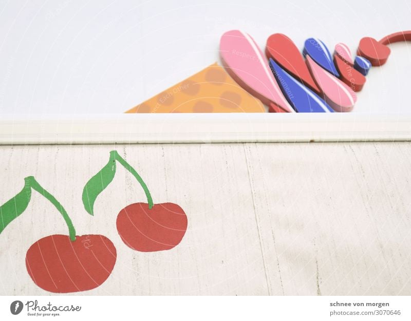 ice age Food Ice cream Overweight Eating To feed Kitsch Sweet "Summer Architecture Facade Cherry Advertising croissant color" Colour photo Light Shadow Contrast