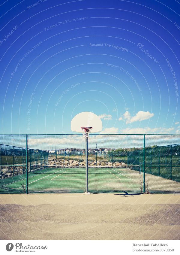 let's play... Style Summer Sports Sporting Complex Sky Clouds Beautiful weather Retro Clean Athletic Basketball Basketball arena Basketball basket Tennis