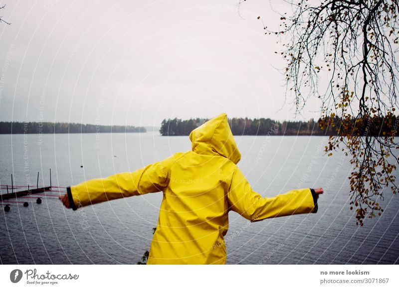 high your hands, weekend 1 Human being Nature Water Climate Weather Bad weather Storm Wind Gale Rain Thunder and lightning Forest Lakeside Beach Bay Raincoat