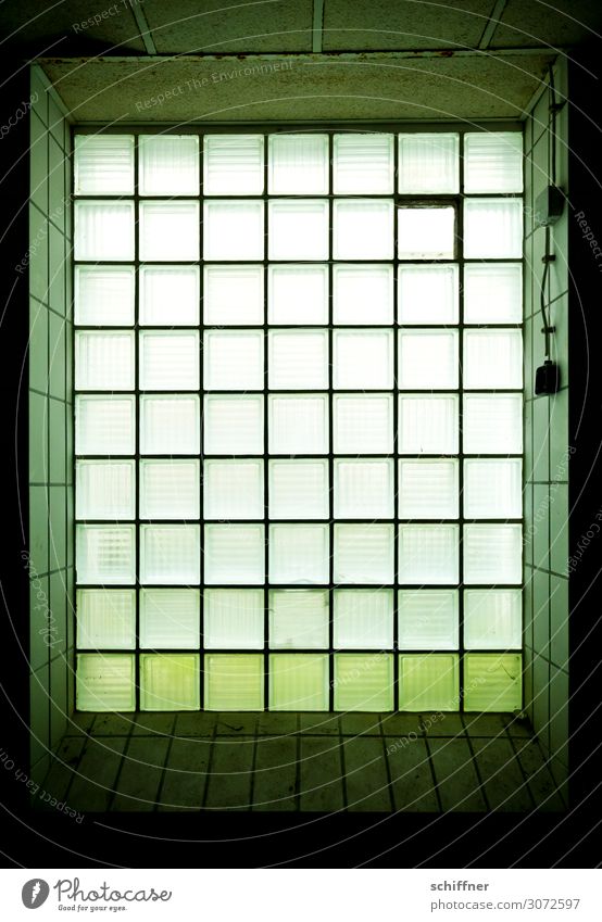 Old frosted glass pane with dividers Checkered diamonds Slice Glass opaque Frosted glass tiles Window jail Captured everyday life brittle bleak Empty Narrow