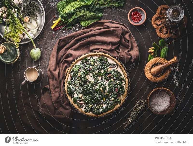 Quiche with chard vegetables Food Nutrition Crockery Style Design Healthy Eating Living or residing Background picture Cooking Mangold recipes Food photograph