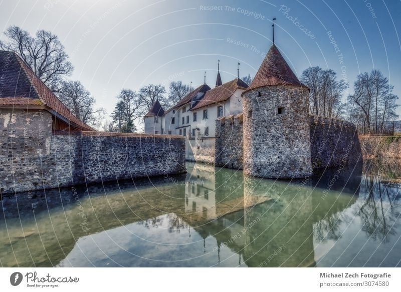 HDR shot of famous castle in hallwyl in switzerland Style Vacation & Travel Tourism Summer Sun House (Residential Structure) Nature Landscape Sky Lake River