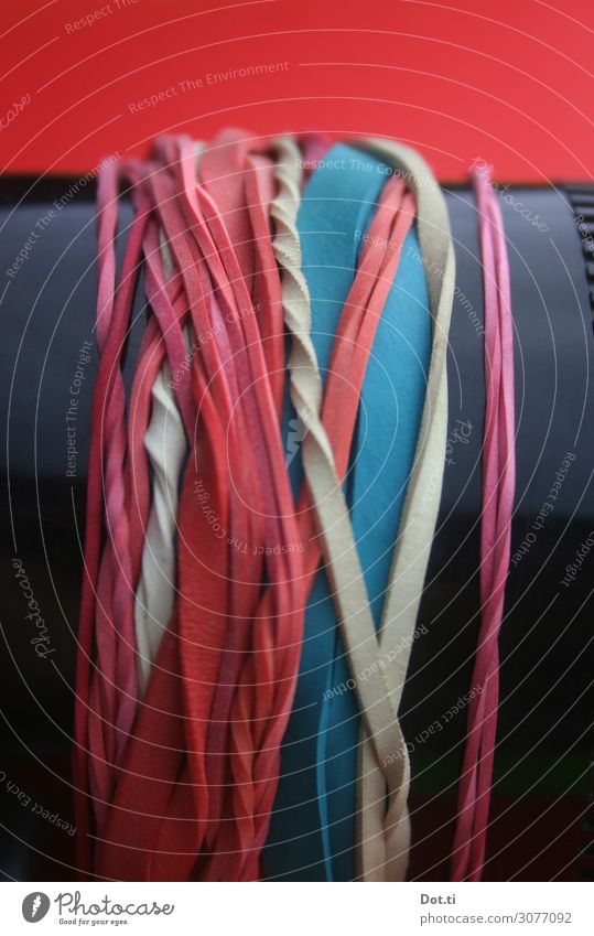 twist rubber ring Thin Blue Red Distorted twirled Multiple Wound up Collection Office Rubber Colour photo Subdued colour Studio shot Close-up Deserted