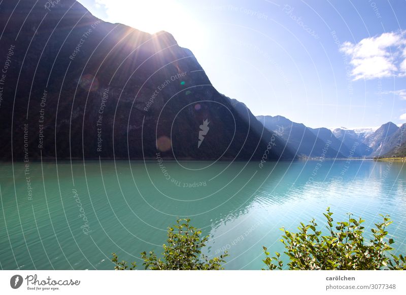 gytri Nature Landscape Water Sun Sunrise Sunset Sunlight Summer Blue Green Turquoise Norway Vacation in Norway olden Glacier Lake glacial water Valley Mountain