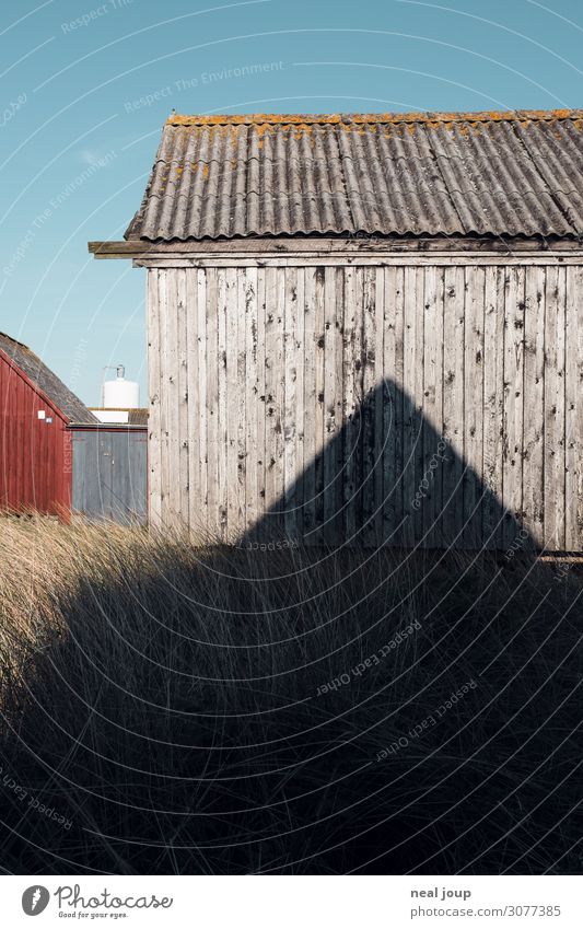 Danish geometry - IV Denmark Fishing village Deserted Hut Wall (barrier) Wall (building) Facade Wood Old Uniqueness Maritime Natural Blue Brown Serene Calm