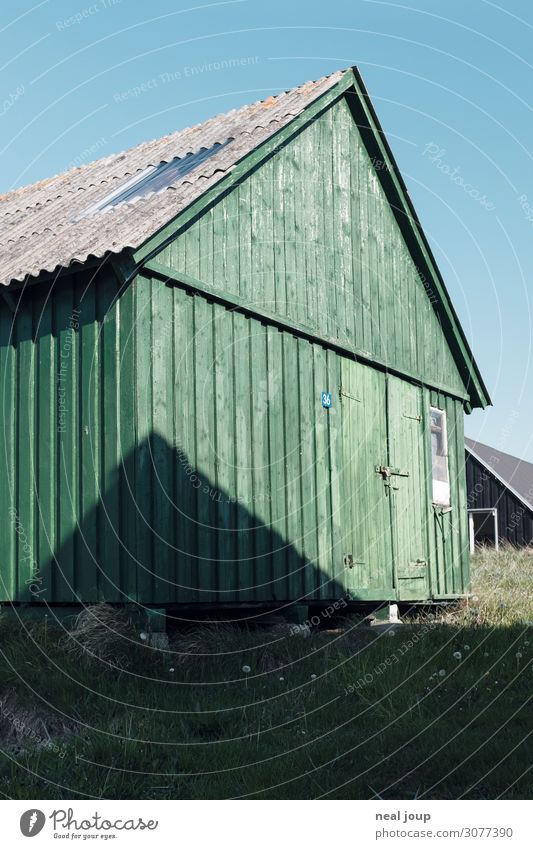 Danish geometry - I Denmark Fishing village Deserted Hut Wall (barrier) Wall (building) Facade Wood Old Uniqueness Maritime Natural Blue Green Serene Calm