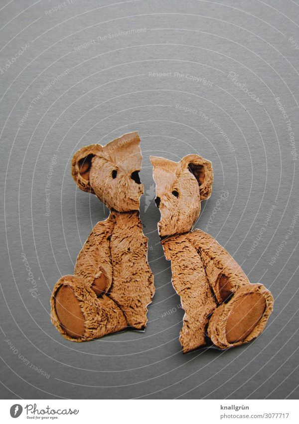 Broken Childhood Teddy bear Sit Brown Gray Emotions Moody Sadness Pain Longing Disappointment Fear Distress Infancy Survive Destruction Cuddly toy Toys
