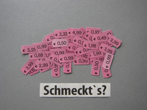 Schmeckt´s? Food Meat Sausage Nutrition Animal Farm animal Swine 1 Characters Signs and labeling Eating Communicate Gray Pink White Emotions Avaricious Money