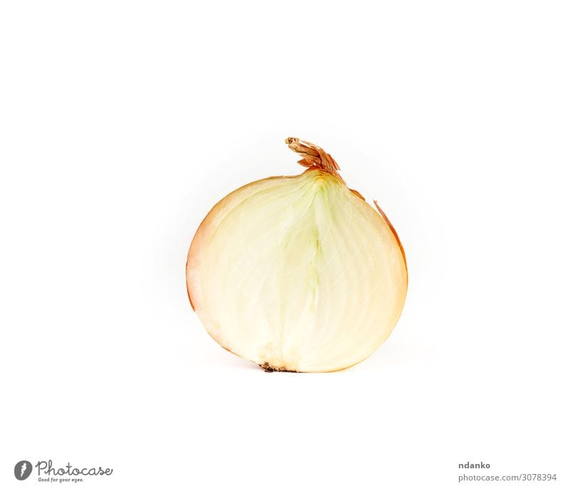 half onion in brown husk on a white background Vegetable Herbs and spices Plant Eating Fresh Juicy Mature Onion food Sliced Ingredients Half Culinary healthy