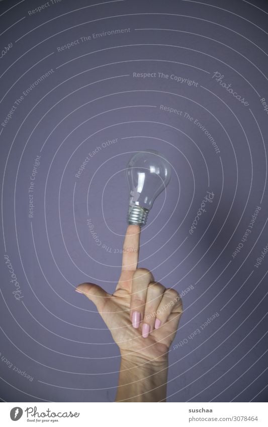 illumination (without light) Idea Hand Wall (building) Fingers Forefinger Electric bulb enlightenment incursion symbolic Light Neutral background Copy Space