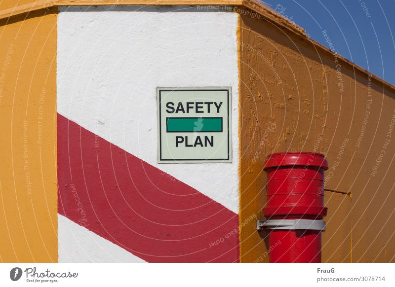 safety plan Building Wall (barrier) Wall (building) Downspout Characters Signs and labeling Stripe Multicoloured Safety Protection Clue Signage Dye