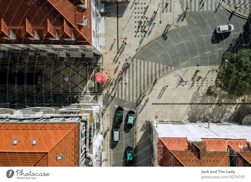 Lisbon Downtown Portugal Europe Town Populated Places Architecture Wall (barrier) Wall (building) Window Roof Road traffic Street Crossroads Highway Car Taxi