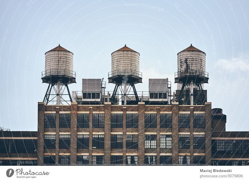 Three water towers on a rooftop, New York. Town House (Residential Structure) Industrial plant Building Architecture Facade Roof Old Retro Contentment Idea