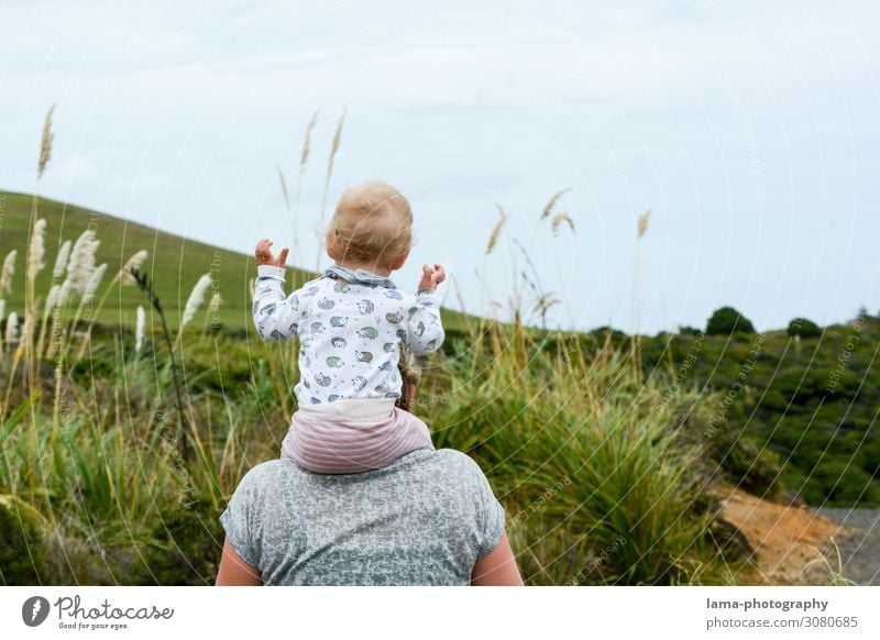 let go of sb./sth. New Zealand family vacation piggyback Infancy Child Mother Vacation mood travel Nature Hiking Release Trust Joy Shoulders Carrying Toddler