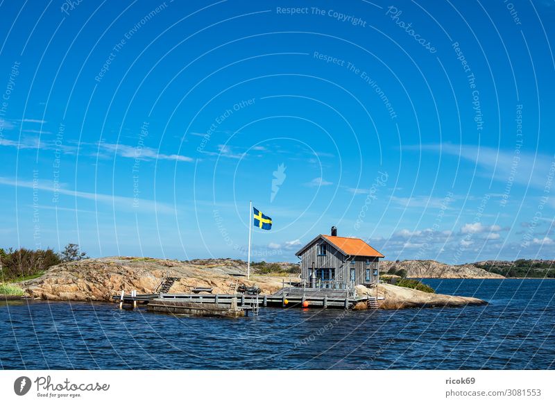 Wooden hut and flag on the island of Valön in Sweden Relaxation Vacation & Travel Tourism Summer Ocean Island House (Residential Structure) Nature Landscape