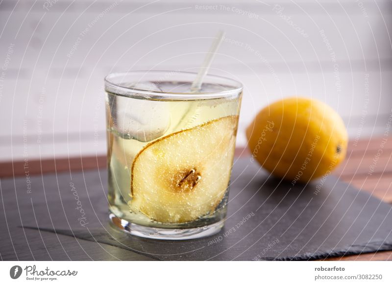 gin and tonic with pear Fruit Diet Beverage Lemonade Alcoholic drinks Luxury Summer Feasts & Celebrations Cool (slang) Dark Fresh Natural Black White background