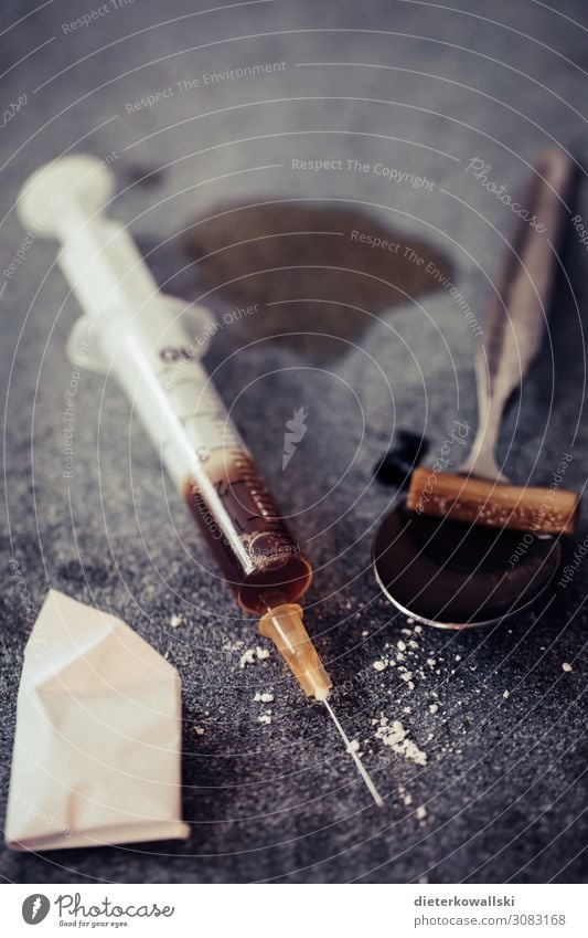 Injection kit with drugs Night life Party Feasts & Celebrations Human being Dirty Dark Illness Death Fear Distress Drugs rush Drug addiction Intoxicant Heroin