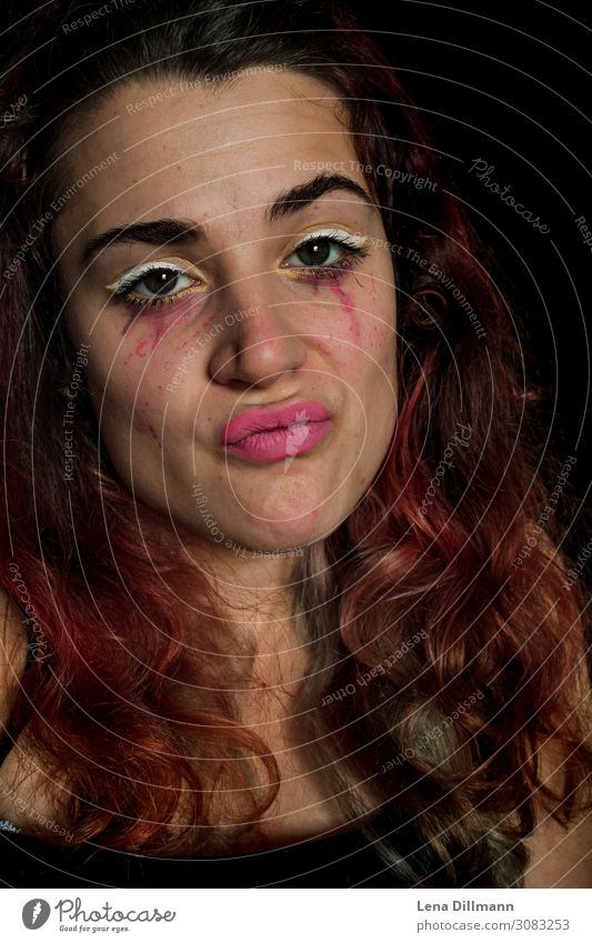 Mrs Grimace #3 make-up Woman Face portrait Clown Bodypainting Lipstick red hair Looking emotion girl Defiant Despite estimating carnival