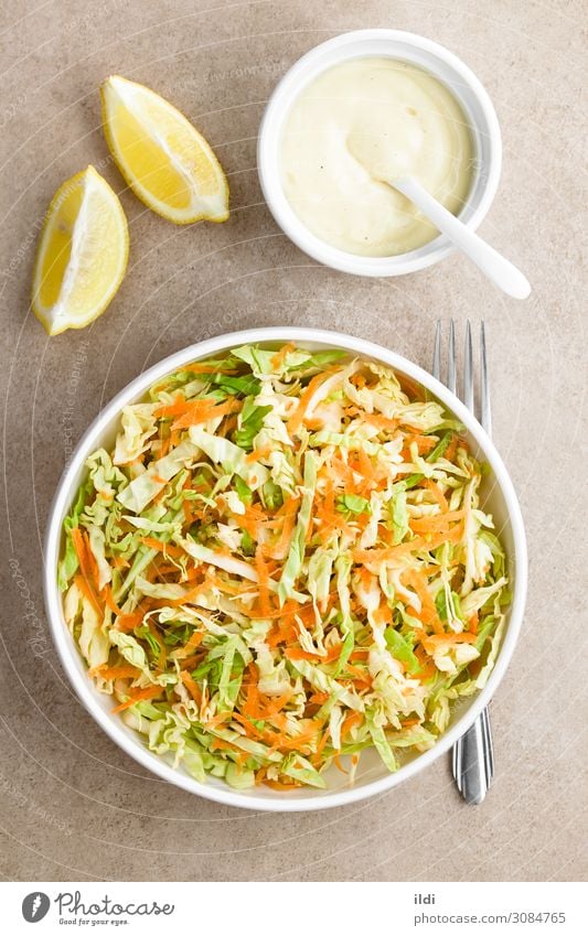 Fresh White Cabbage and Carrot Coleslaw Vegetable Lettuce Salad food cole cabbage Raw shredded grated chopped cruciferous healthy Snack accompaniment Dish Side