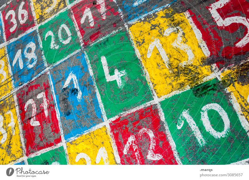 schoolyard Multicoloured Dye Grid Schoolyard Infancy Colour Education Many Digits and numbers Concrete Play street Playing Kindergarten